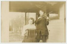 Acordeón violín dúo femenino 1900 mujeres músicos banda violín foto RPPC  segunda mano  Embacar hacia Argentina