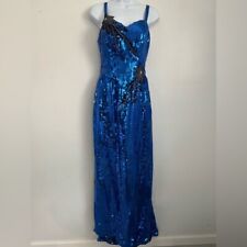 Vintage Alyce Designs Sapphire Blue Sequin Beaded Dress Size 8 for sale  Shipping to South Africa