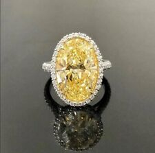 Anel oval grande 5,0 ct criado em laboratório diamante amarelo canário e moissanita branca para ela comprar usado  Enviando para Brazil