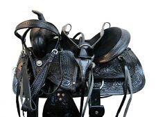 COMFORTABLE WESTERN SADDLE HORSE TRAIL 15 16 17 18 TOOLED LEATHER BLACK TACK SET, used for sale  Shipping to Canada