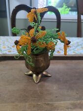 brass vase india 3" Tall 2" Diameter Hand Beaded Flowers for sale  Shipping to South Africa