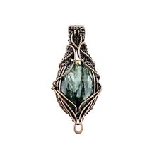 Seraphinite Wire Wrapped Pendant Handcrafted Copper Ethnic Gift Jewelry 2.83" for sale  Shipping to South Africa