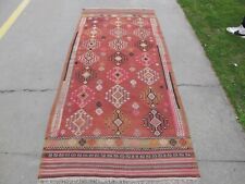 Old Tribal Runner Rug 3.9x8.7 Vintage Kilim Runner Worn Faded Rug Wool Kelim 4x9, used for sale  Shipping to South Africa