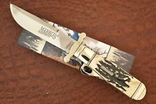 MARBLES BLACK STAGBONE BONE STAG JUMBO SAFETY FOLDING HUNTER KNIFE NICE , used for sale  Shipping to Canada
