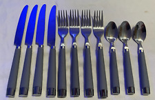 Lot of 11 GRAY Handle Stainless Steel Flatware - Teaspoons Forks Knives, used for sale  Shipping to South Africa