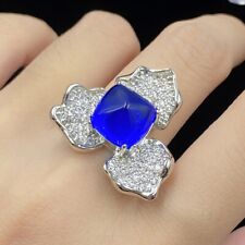 New Flower Design Sugar Tower Blue Topaz Gemstone Charm Women Silver Rings for sale  Shipping to South Africa