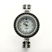 Facets of Time Women Sterling Silver Black Spinel White Topaz Quartz Wrist Watch for sale  Shipping to South Africa