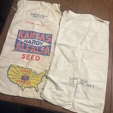 Antique Canvas Seed Sacks Kansas Hardy Alfalfa Seed, Plain Alfalfa (two sacks) for sale  Shipping to South Africa