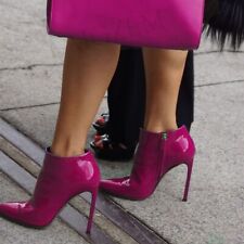 Botas femininas de tornozelo com zíper lateral salto alto stiletto botas curtas patenteadas sapatos comprar usado  Enviando para Brazil