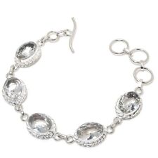 White Topaz Gemstone Handmade 925 Sterling Silver Jewelry Bracelet Sz 7-8" for sale  Shipping to South Africa