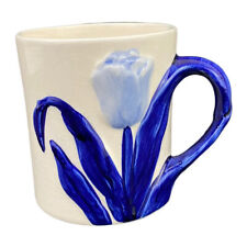 Caneca de café vintage Delft azul 3-D floral tulipa pintada à mão 3,5" de altura DAIC comprar usado  Enviando para Brazil