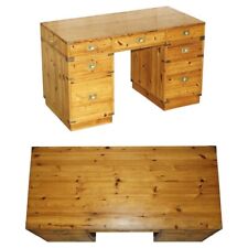 VINTAGE HAND MADE IN ENGLAND PINE MILITARY CAMPAIGN TWIN PEDESTAL DESK for sale  Shipping to South Africa