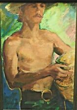 Vintage Brent R Laycock Oil Painting Portrait Shirtless Man Male Farm Worker  for sale  Shipping to Canada