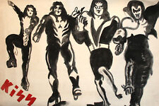 Vintage gouache painting KISS rock band poster for sale  Shipping to Canada