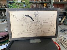 Antique Old Handmade Miniature Pencil Sketch Of Mughal King Rider Wooden Framed, used for sale  Shipping to South Africa