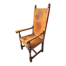 Cadeira de braço espanhola antiga de carvalho e couro com brasão, usado comprar usado  Enviando para Brazil