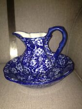 Vintage Blue & White Calico Jug And Matching Bowl.Nice Items. for sale  BOURNEMOUTH