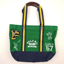 Polo Ralph Lauren Men Tote Bag Cotton Canvas Leather Trim One Size Green PRISTIN for sale  Shipping to South Africa