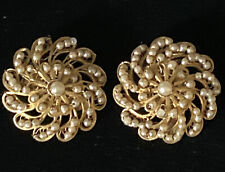 Used, Vintage Silver Gilt Filagree Seed Pearl Round Galaxy Clip on Earrings for sale  NEWPORT