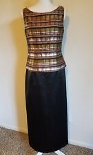 JESSICA HOWARD SZ 6 BROWN SILVER METALLIC PLAID BLACK FORMAL SHEATH DRESS GOWN  for sale  Shipping to South Africa