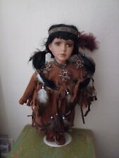 Cathay Collection Porcelain 16" Native American Doll W/ Stand - 486/5000, used for sale  Shipping to South Africa