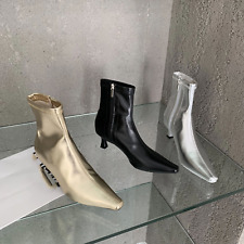 Botas de tornozelo femininas com zíper quadrado salto baixo couro macio botas curtas sapatos festa, usado comprar usado  Enviando para Brazil