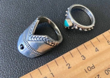 Anéis empilhadores FUNKY designer prata esterlina turquesa e ONYX Navajo AZTEC X2, usado comprar usado  Enviando para Brazil