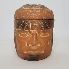 "Estatua olmeca de cabeza de terracota vintage frasco con tapas Mesoamérica 6"" x 4,5" segunda mano  Embacar hacia Mexico