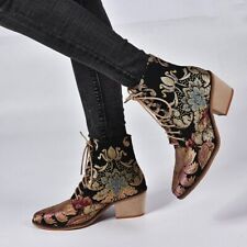 Botas de tornozelo femininas salto robusto bordadas com cadarço biqueira pontiaguda sapatos de tiras novas, usado comprar usado  Enviando para Brazil