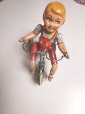 Vintage Unique Art Tin Wind-up Toy Kiddy Cyclist Boy on Tricycle for sale  Shipping to South Africa