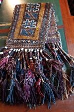 Antiguo tapete de silla de montar de lana tejido a mano, colgante de pared, alfombra flecos pesados, cuentas de vidrio segunda mano  Embacar hacia Argentina