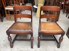 Vintage Antique Brown Wooden Dining Chairs x 2 Faux Leather Seats & Acorn Legs for sale  Shipping to South Africa
