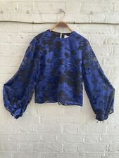 & Other Stories Blue Navy Black Devore Velvet Burnout Long Sleeve Sheer Top 6 8 for sale  Shipping to South Africa