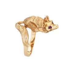 Anel de raposa vintage ouro amarelo 14k olhos de rubi joias finas de animais tamanho 9 comprar usado  Enviando para Brazil