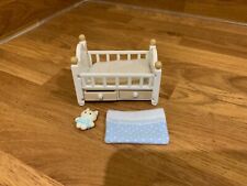 sylvanian families  beautiful white and beige baby cot bedding and bear toy, used for sale  Shipping to South Africa