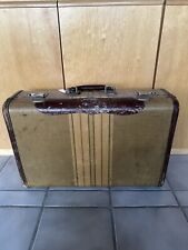 Antique Vintage Samson Suitcase Stripe Luggage Brown Leather Accents 18x12x6 for sale  Shipping to South Africa
