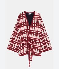 ZARA Red & Ivory Kratka w kratę Owijana kurtka z paskiem Kimono - Rozmiar Medium Bluzka na sprzedaż  Wysyłka do Poland