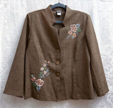 Adrian Delafield Vtg Brown Floral Embroidered Jacket Blazer Petite Size SP GUC for sale  Shipping to South Africa