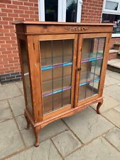 Used, Antique Pine Display Cabinet with Coloured Glass Leaded Doors - Glass sides for sale  LEICESTER