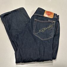 Jeans masculino ED HARDY por Christian Audigier 40x32 Y2K 09 botão ajuste reto largo comprar usado  Enviando para Brazil