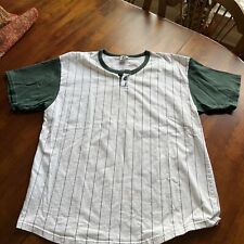 Camiseta deportiva de béisbol vintage tejón blanca verde a rayas cuello inferior algodón segunda mano  Embacar hacia Mexico