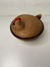 Vintage Chinese SHANGHAI HANDICRAFTS Chicken on Nest Basket Wicker Woven Lidded for sale  Shipping to South Africa