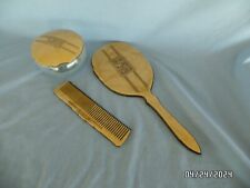 Vintage Bakelite VANITY SET Mirror Comb Hair Receiver Jar gold tone Art Deco, used for sale  Shipping to South Africa