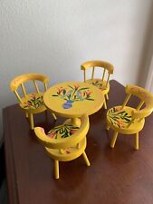Vintage Miniature Dollhouse Furniture Yellow Table & Chairs Hand Painted Wood for sale  Shipping to South Africa