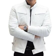 100% Stylish Festive Motorcycle Biker Lambskin Leather White Jacket Slim Fit Men for sale  Shipping to South Africa