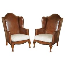 ANTIQUE PAIR OF CIRCA 1880 WILLIAM MORRIS CARVED LEGGED WINGBACK ARMCHAIRS for sale  Shipping to South Africa