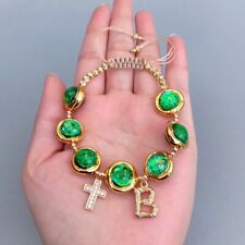 Berloque crucifixo folheado a ouro letras borda ajustável pulseira de vidro verde Murano, usado comprar usado  Enviando para Brazil