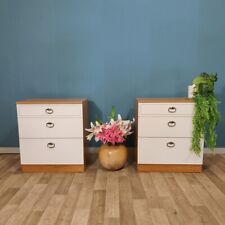 Mid Century Schreiber Bedside Cabinets Pair X2 White With Teak Veneer 3 Drawer  for sale  Shipping to South Africa