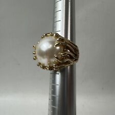 Large Pearl Cocktail Ring Gold Colored Band Marked CN 7 3/4 for sale  Shipping to South Africa