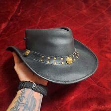 Sidewinder Headwear Australian Style 100% Leather Hat Size XL Black with Strap for sale  Shipping to South Africa